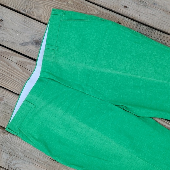 Vintage 60s 70s Bright Grass Green Full Length Fitted Pants No Size Tag - Picture 8 of 17